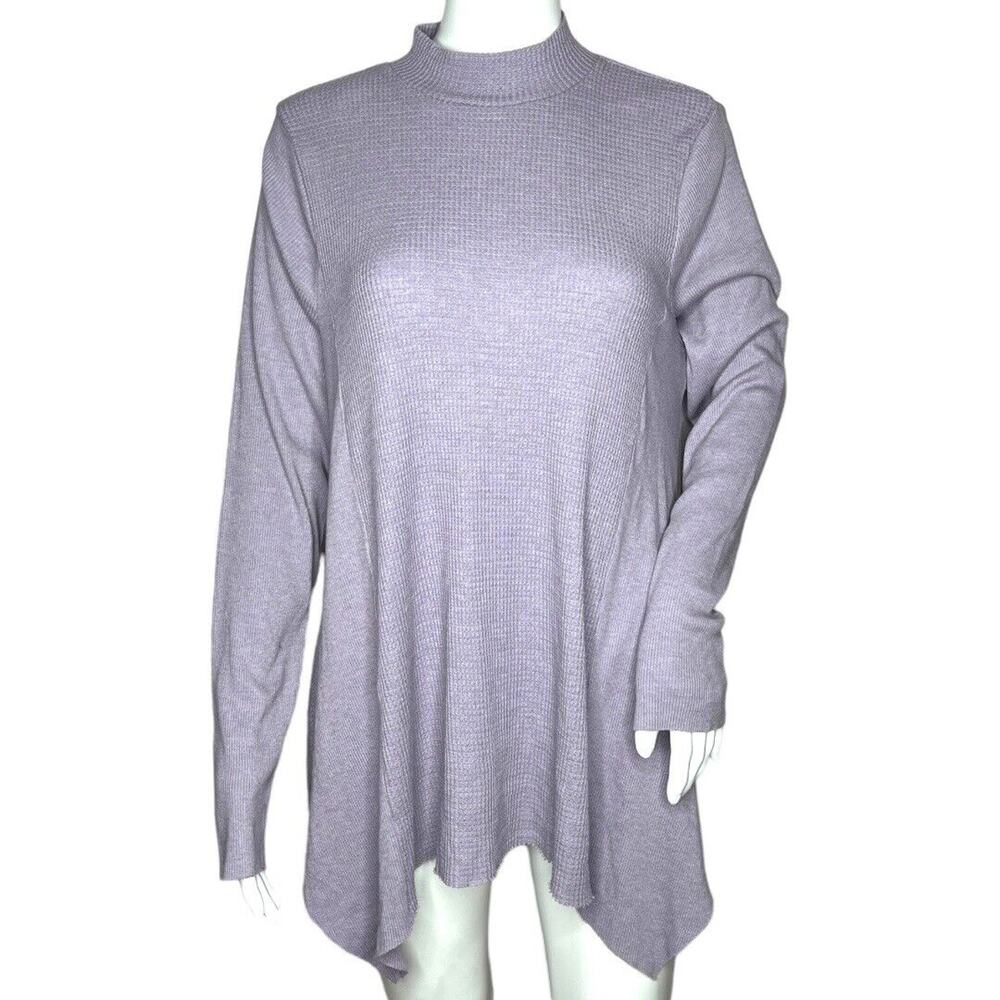 Anthropologie t.la Shirt Women Small Purple Sloane Waffle Knit Thermal Mock Neck